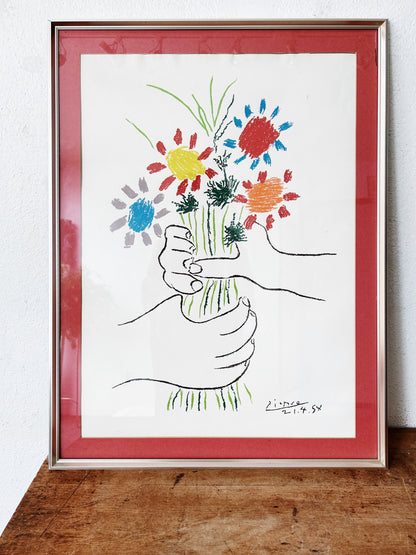 Vintage Framed Flowers of Peace Picasso Lithograph