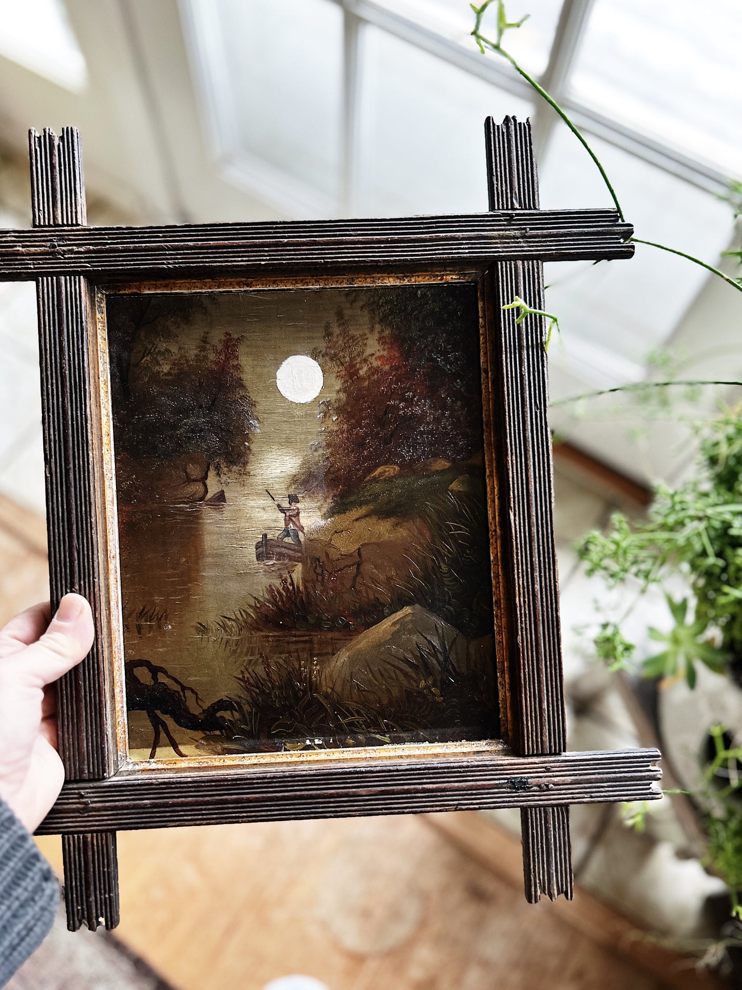 Antique Oil Landscape in Eastlake Frame