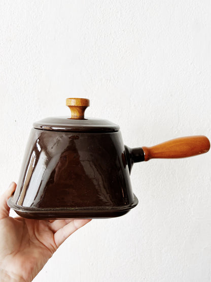Mid Century Square Bottom Enamel Fondue Pan