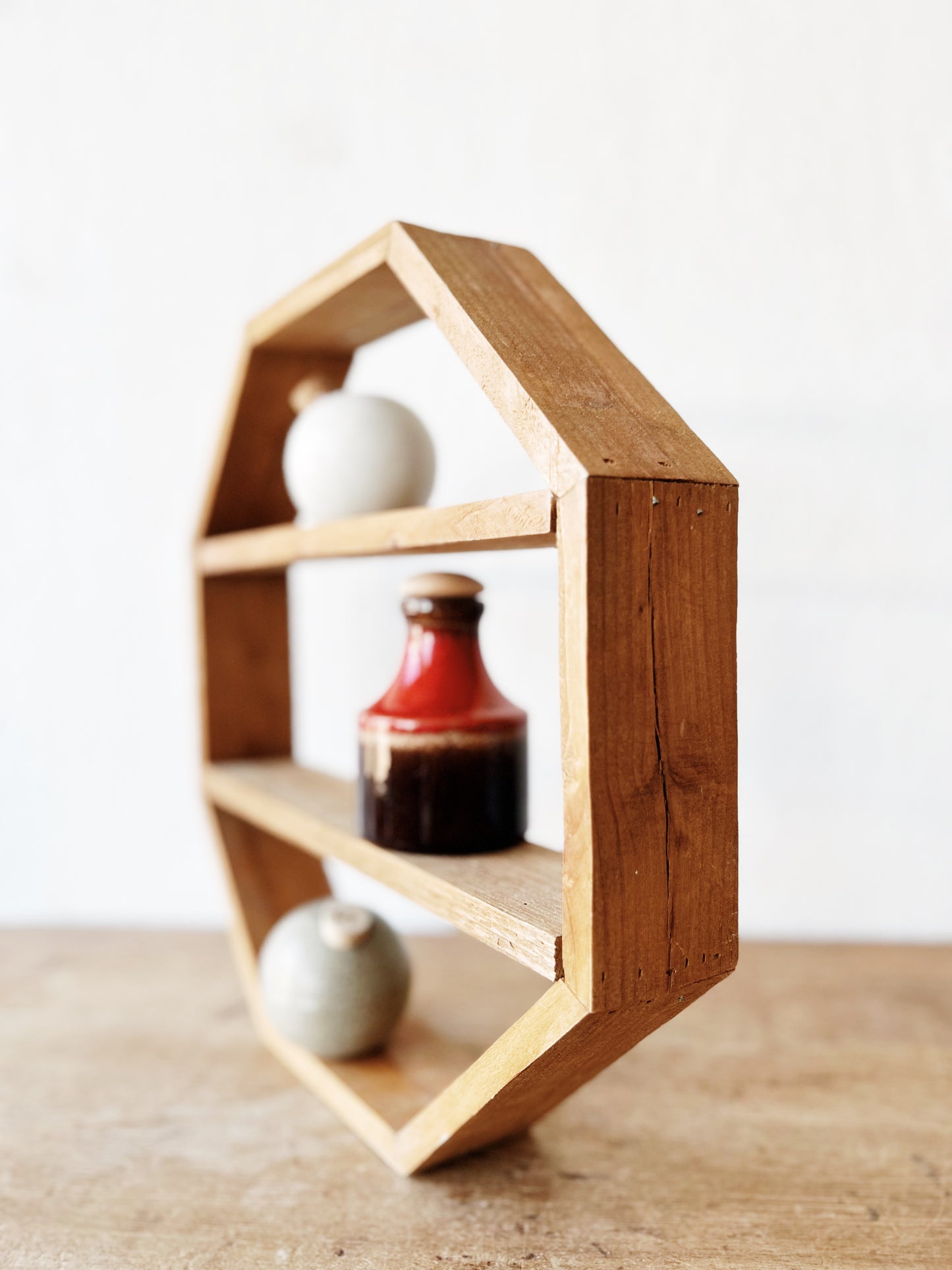 Vintage Handmade Octagonal Wood Shelf