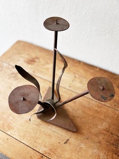 Cast Iron Brutalist Candelabra