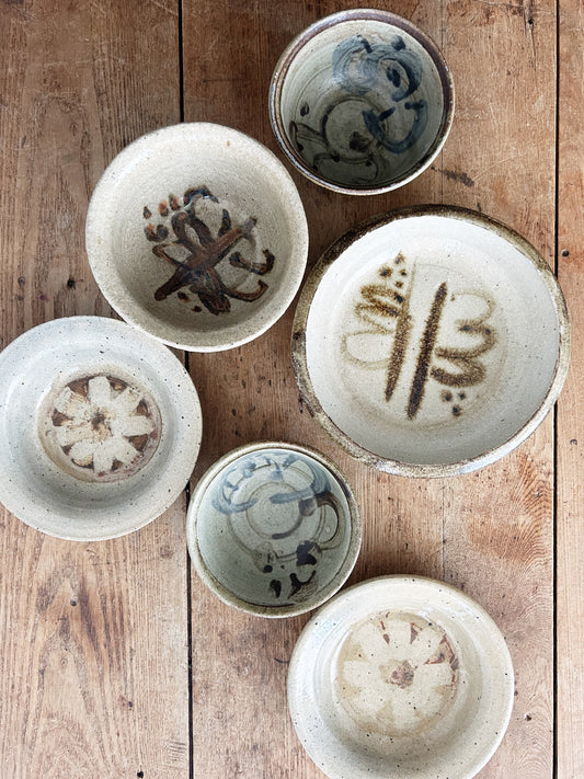 Vintage Handmade Pottery Dish Set of Five