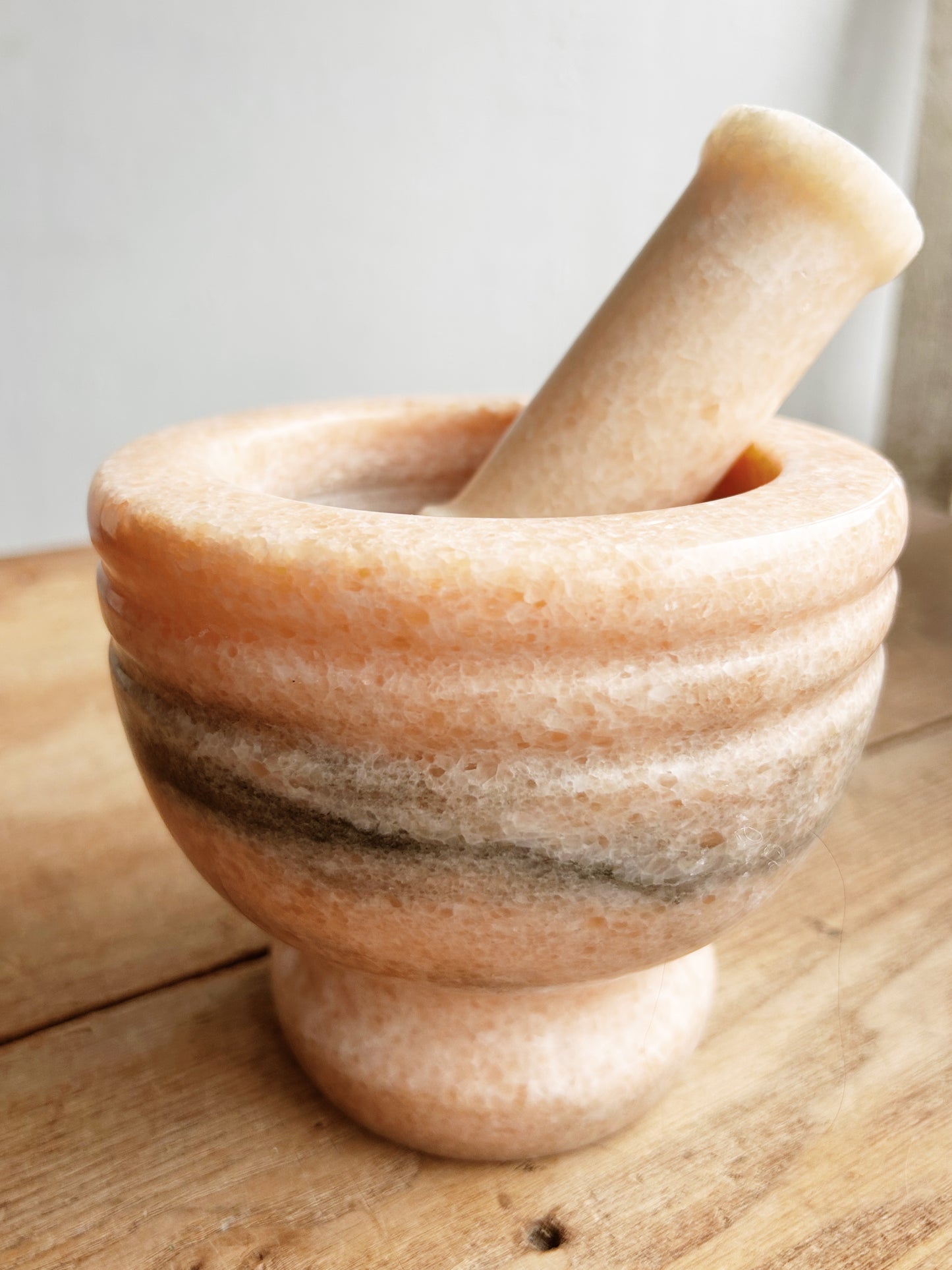Large Peach Marble Mortar and Pestle