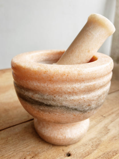 Large Peach Marble Mortar and Pestle