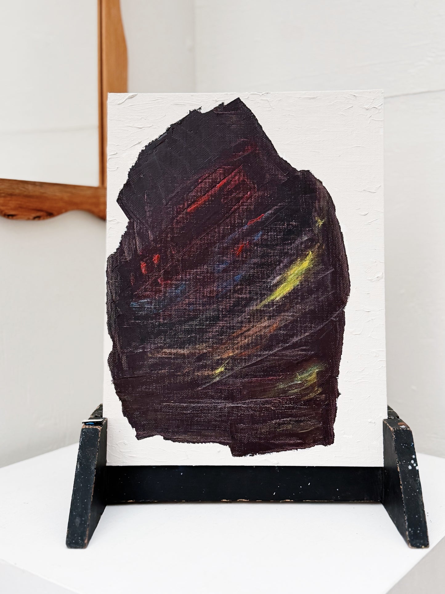Original Abstract Painting and Wood Easel