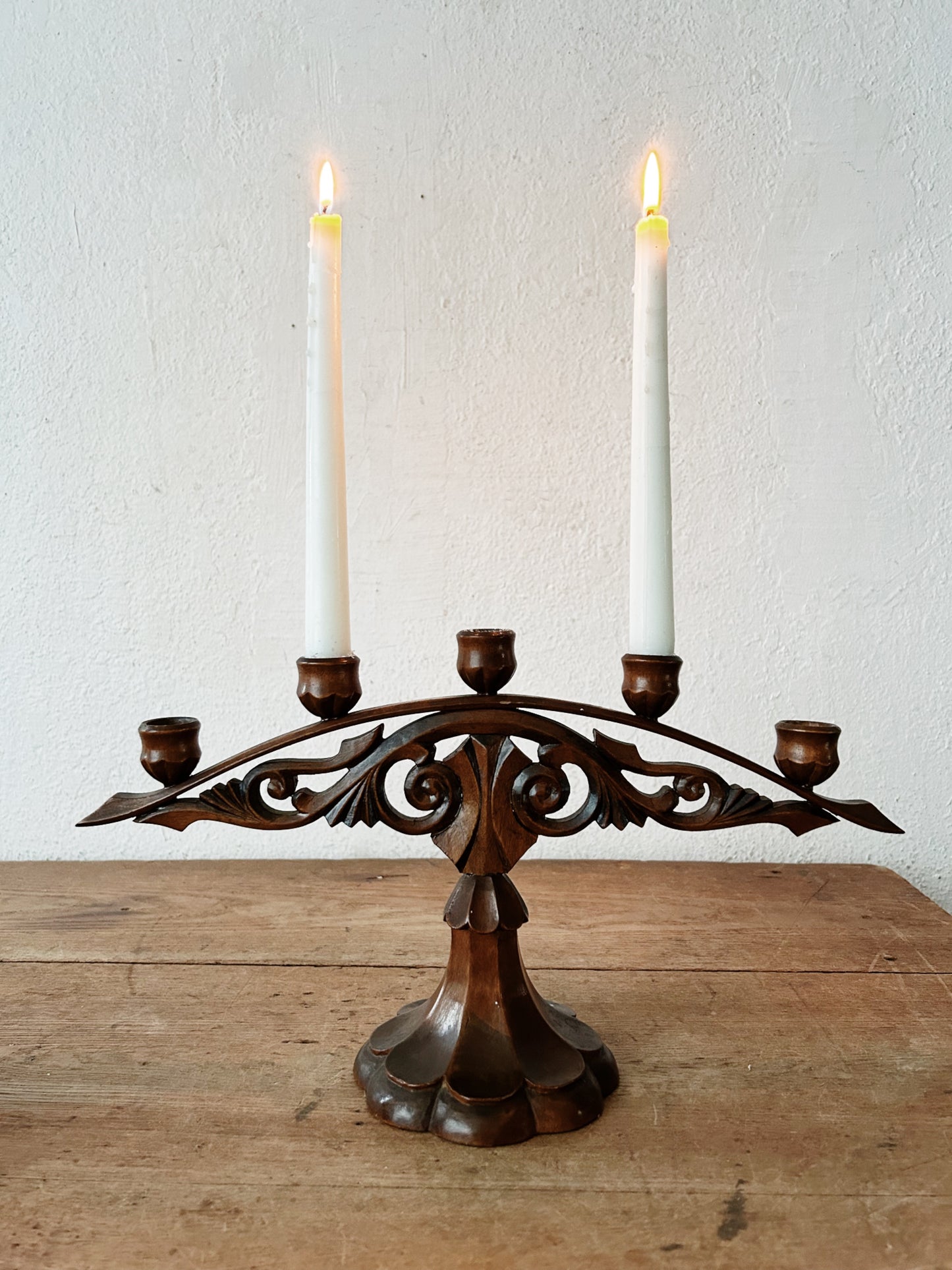 Vintage Carved Wood Candelabra