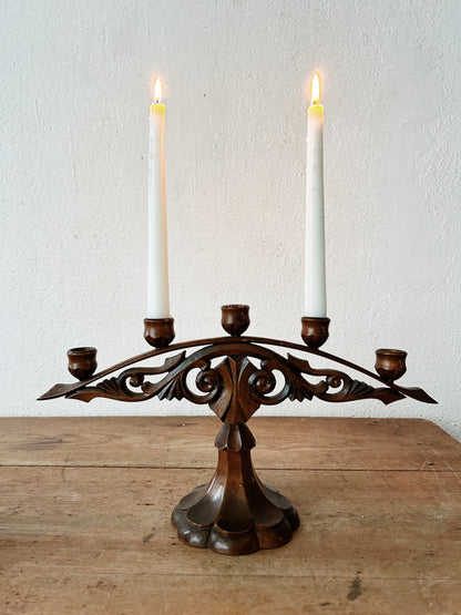 Vintage Carved Wood Candelabra