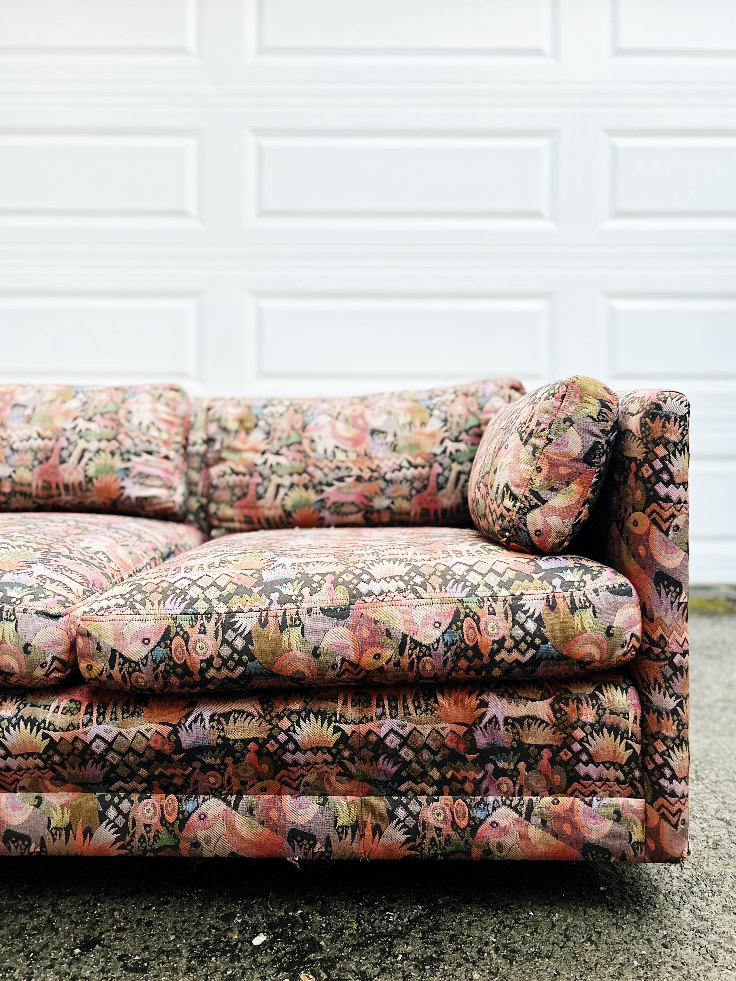 Vintage Custom Tapestry Couch on Wheels - Thumbnail 2