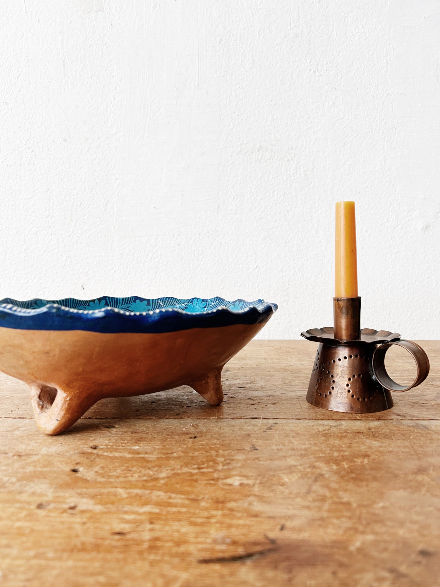 Vintage Punched Copper Candle Holder