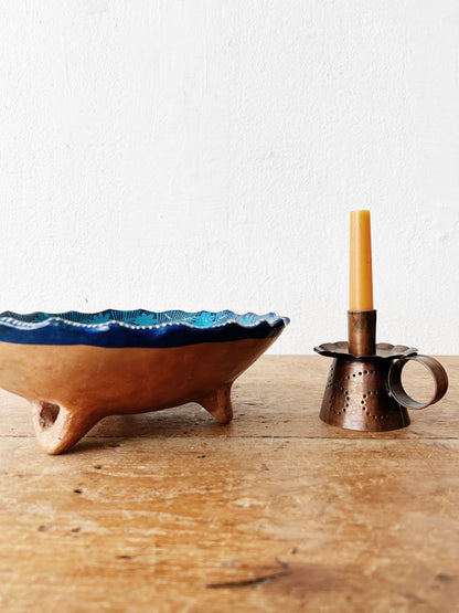 Vintage Punched Copper Candle Holder