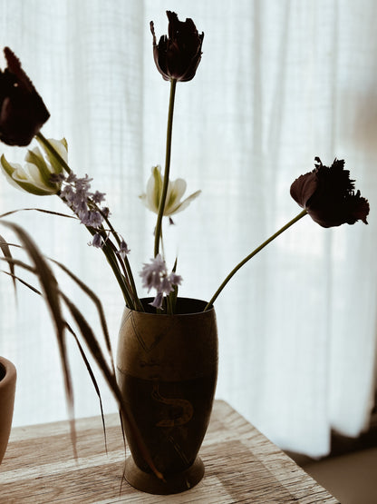 Antique Enameld Brass Vase