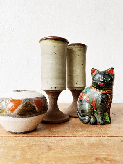 Vintage Mexican Folk Art Hand Painted Terra Cotta Kitty
