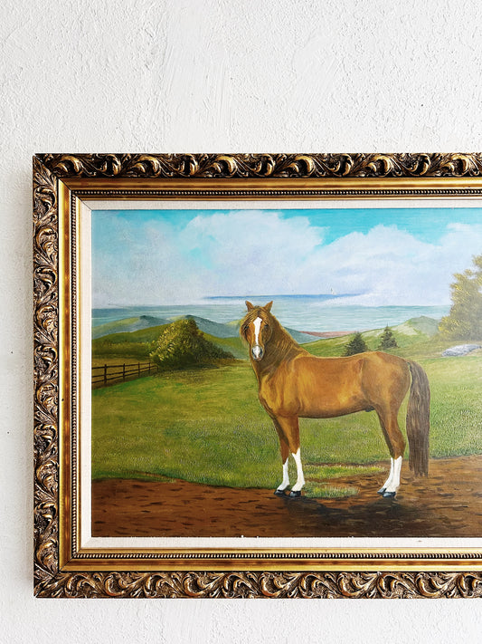 Large Vintage Framed Horse Painting