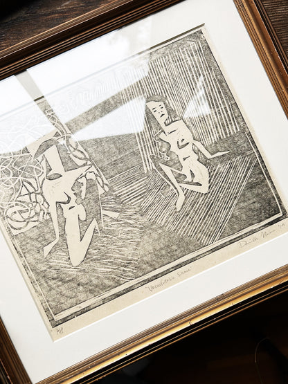 Original Abstract Woodcut ‘Uncomfortable Silence’