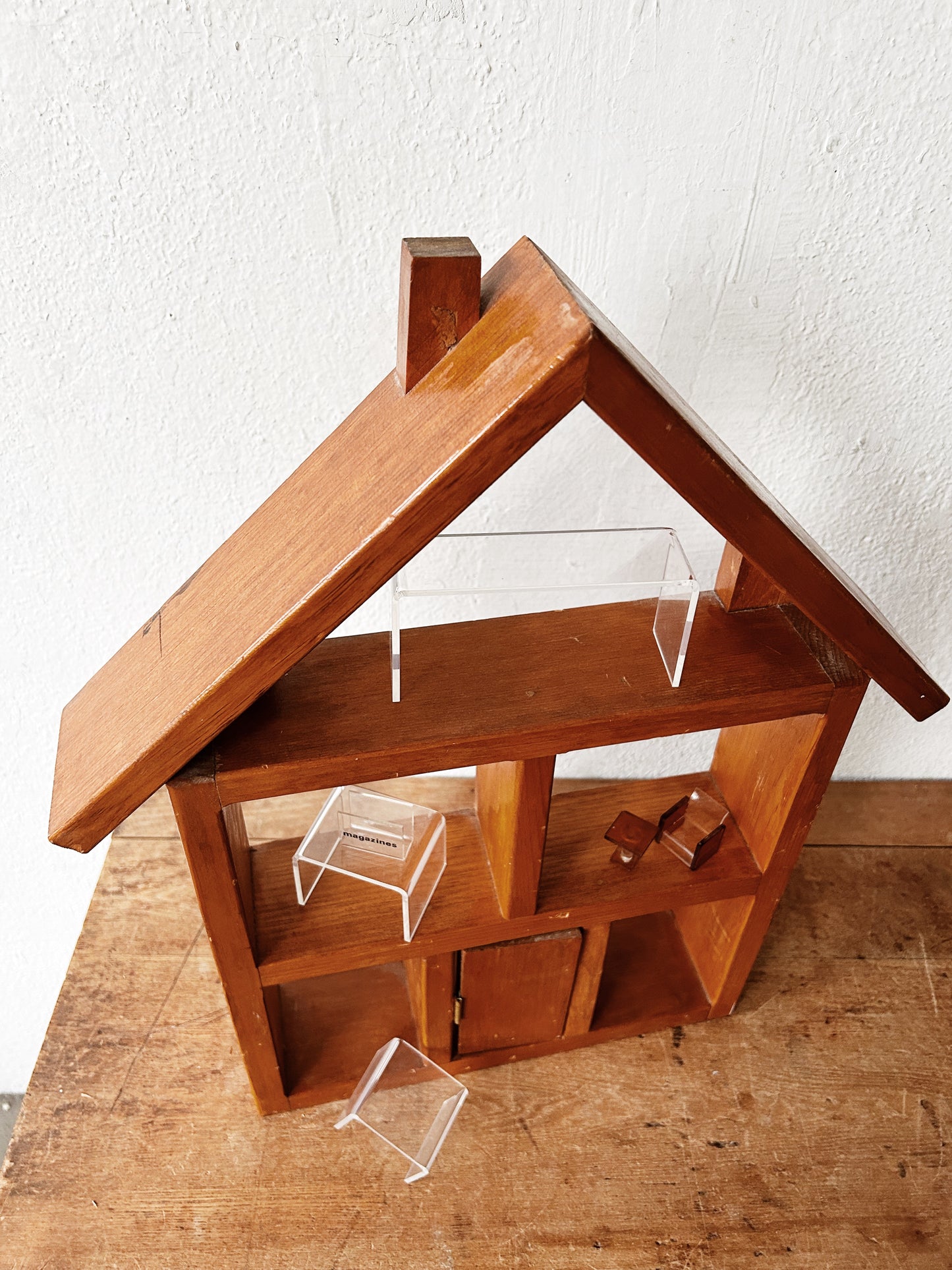 Vintage Handmade Wall House with Vintage Lucite Doll House Furniture