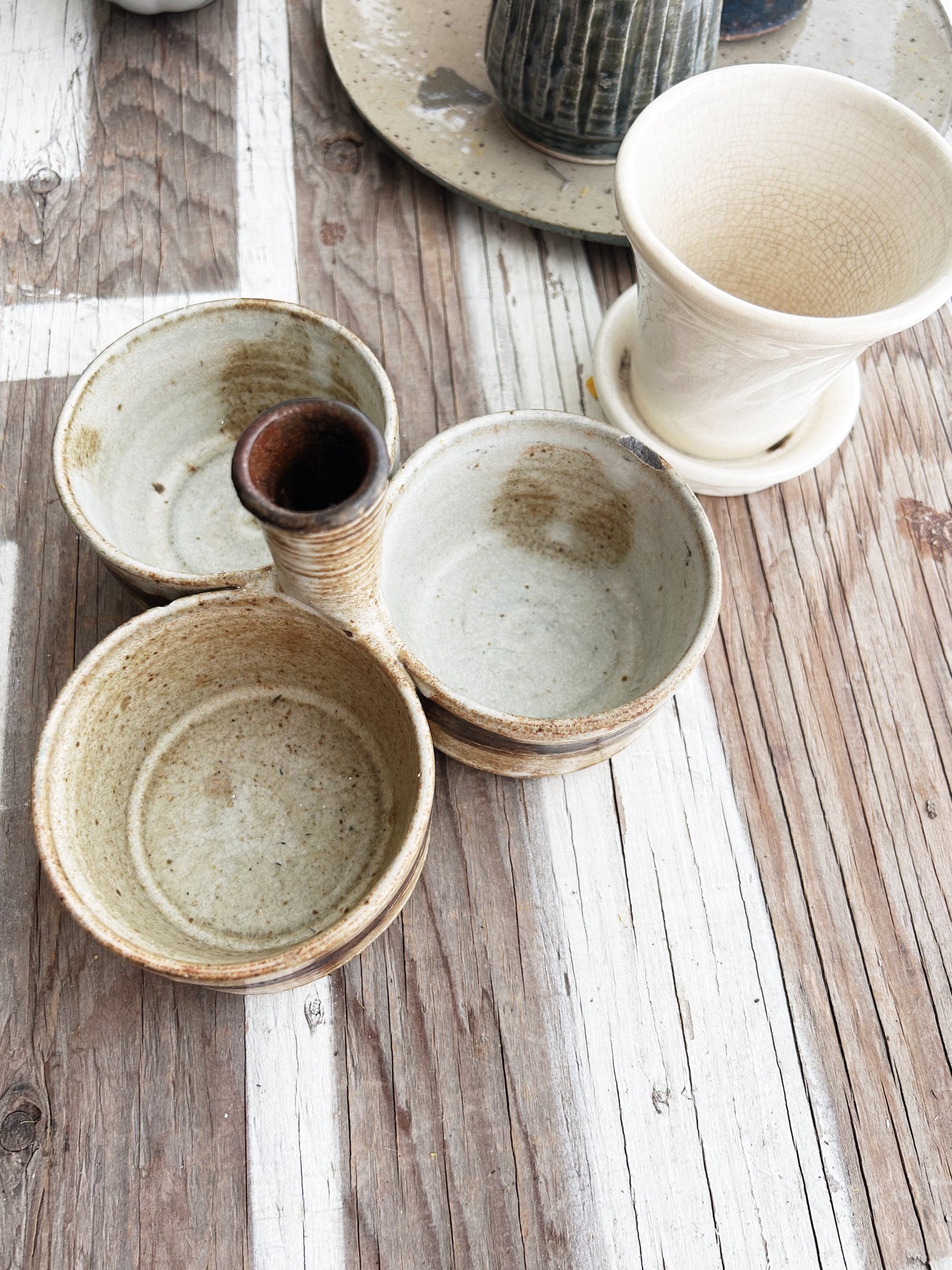 Handmade Pottery Triple Dish