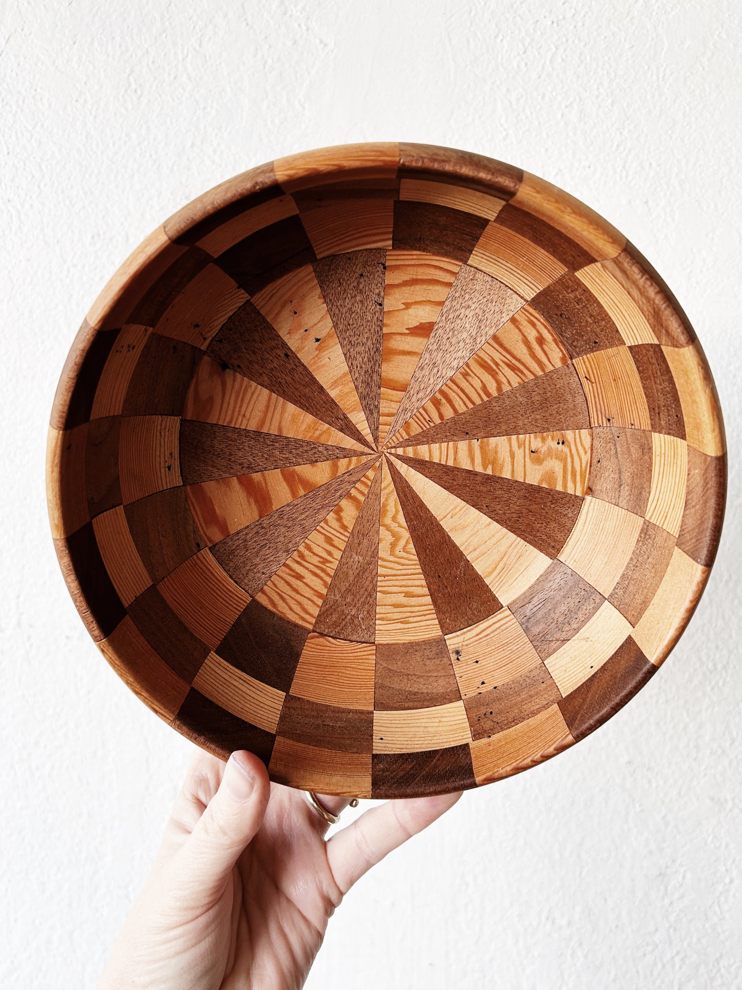 Vintage Handmade Wood Inlay Bowl