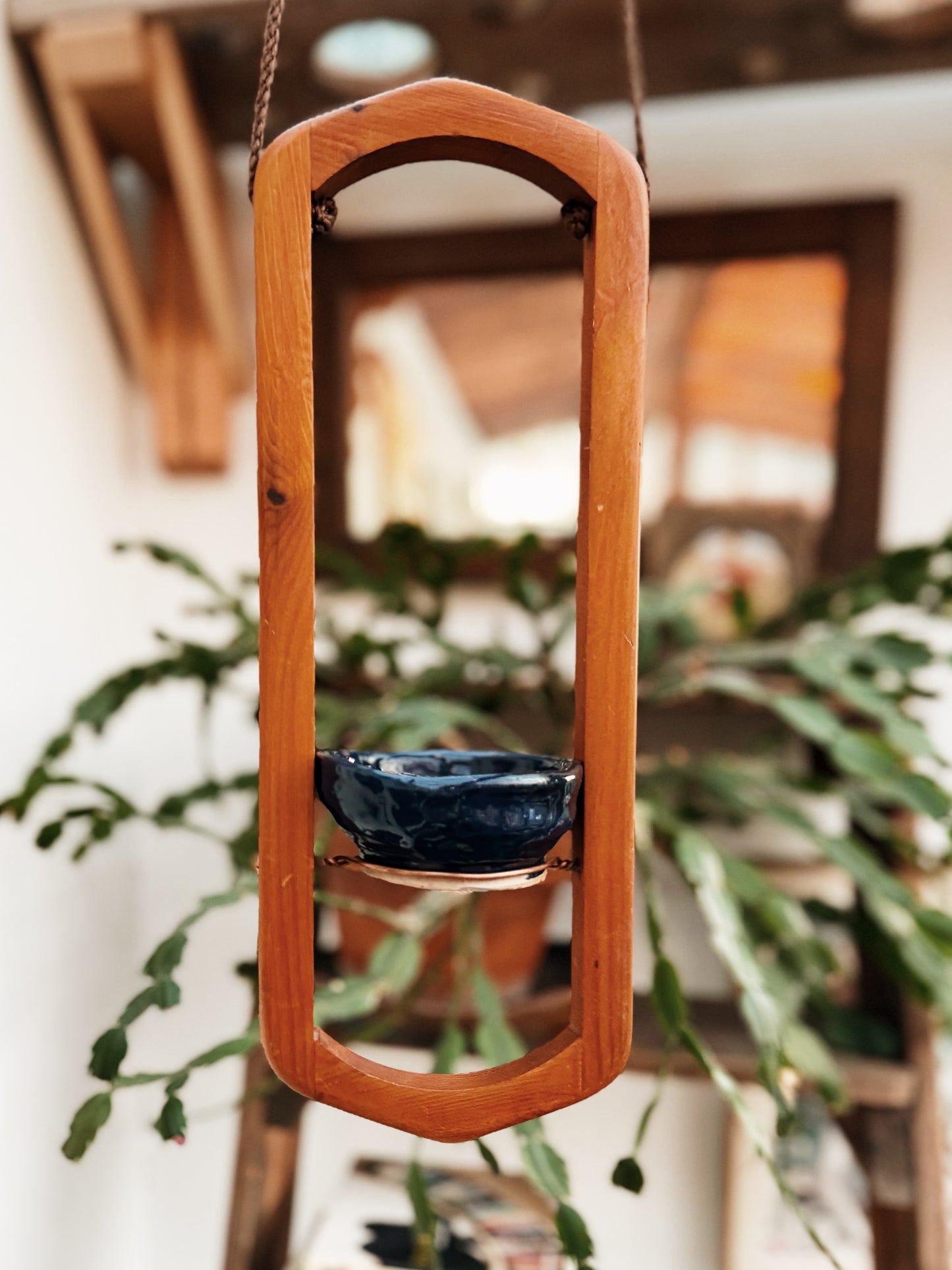 Vintage Teak Hanging Planter