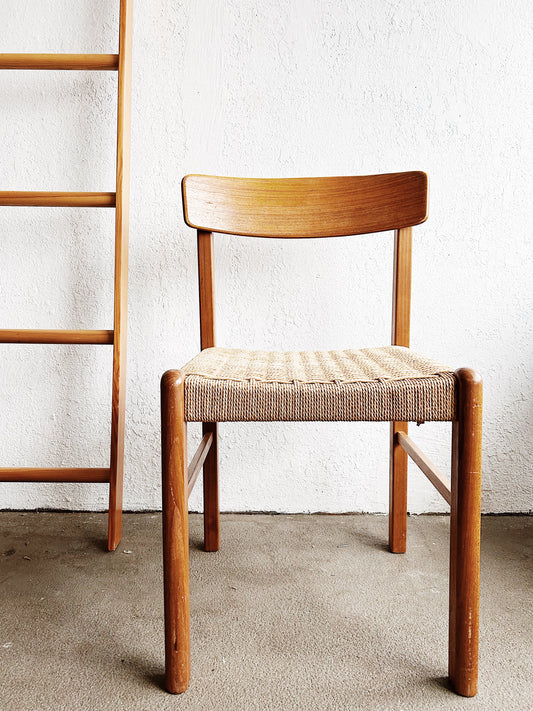 Vintage Teak Side Chair with Woven Seat