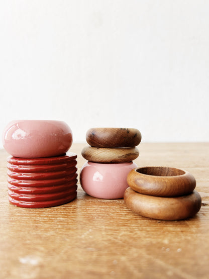 Vintage Wood Napkin Rings Mismatched Set