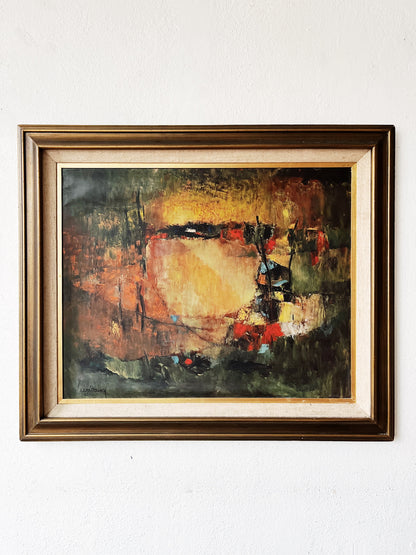 Large Vintage Framed Abstract Lithograph