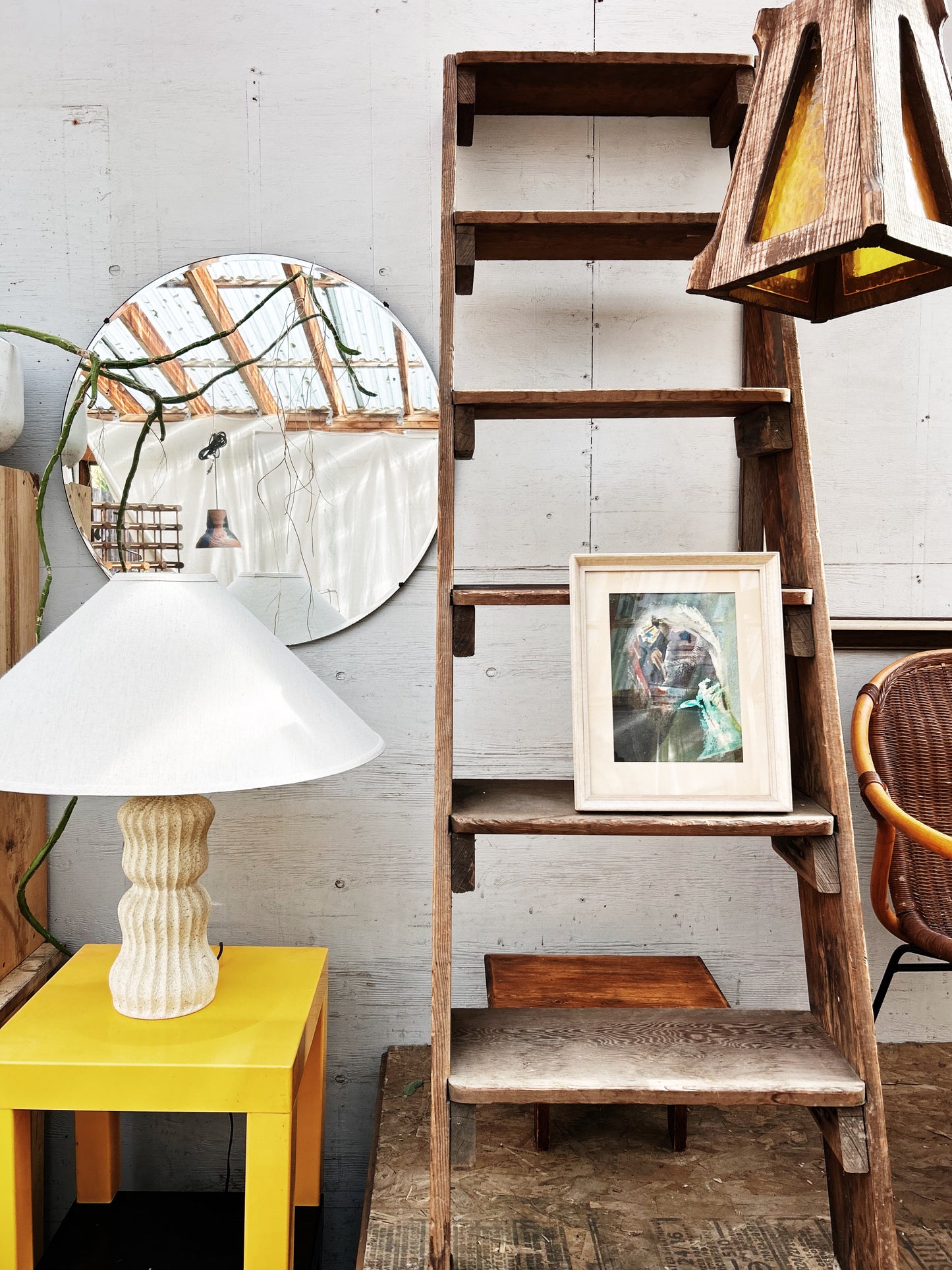 Large Vintage Round Industrial Edge Mirror
