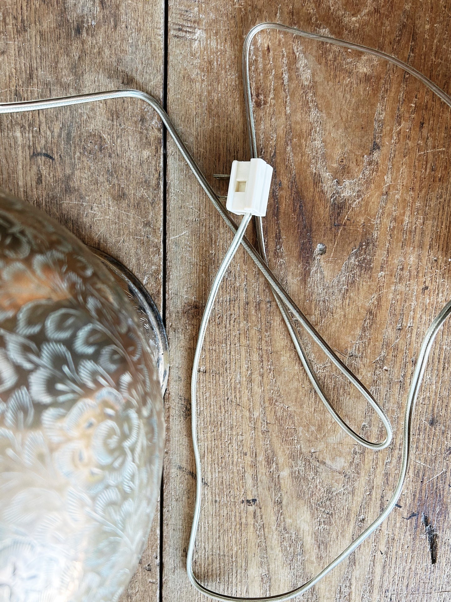 Tall Vintage Incised Brass Lamp