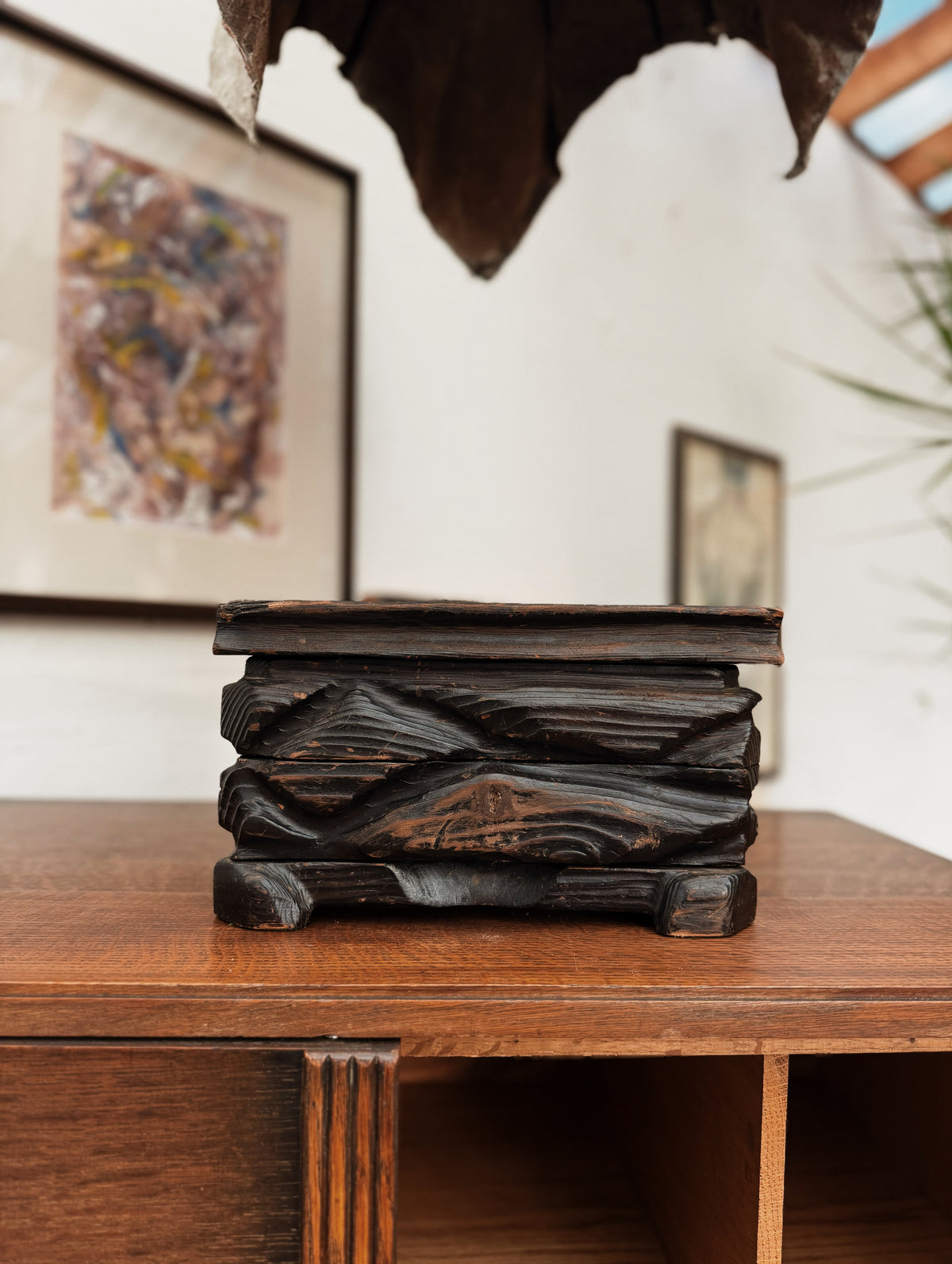Shou Sugi Ban Carved Wood Box