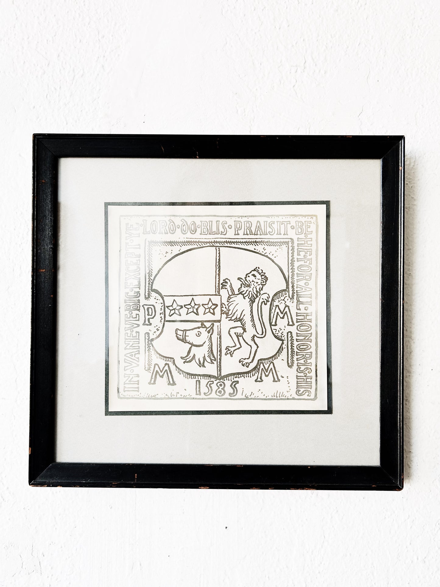 Antique Framed Wood Block Print
