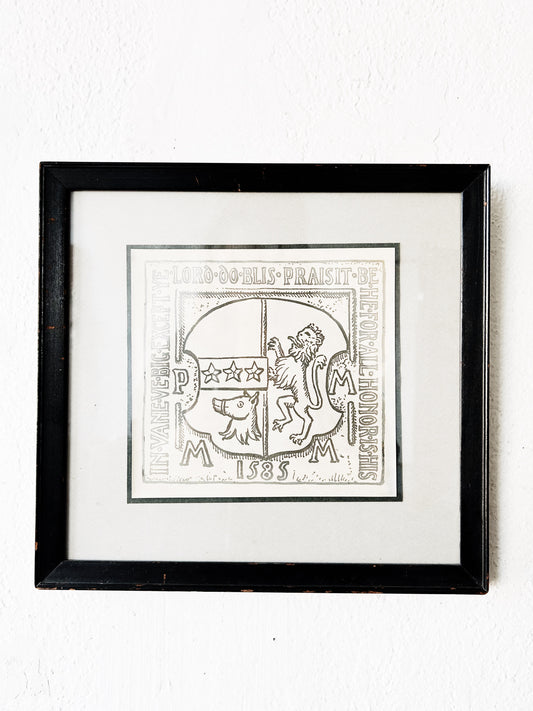 Antique Framed Wood Block Print
