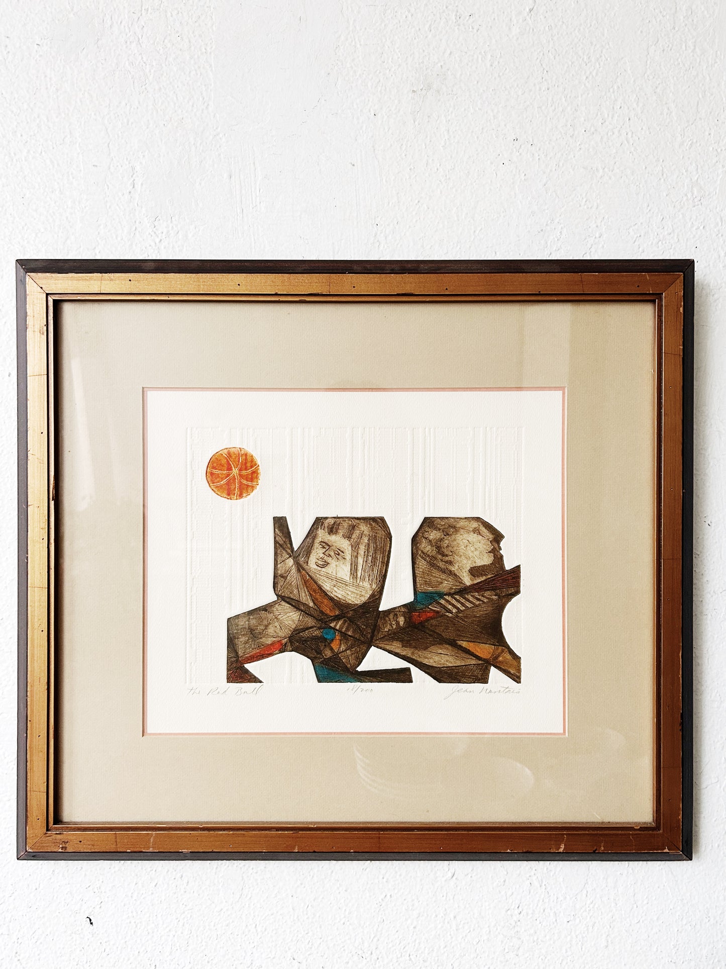 Original Mid Century Signed Etching ‘The Red Ball’ by Jean Nantais