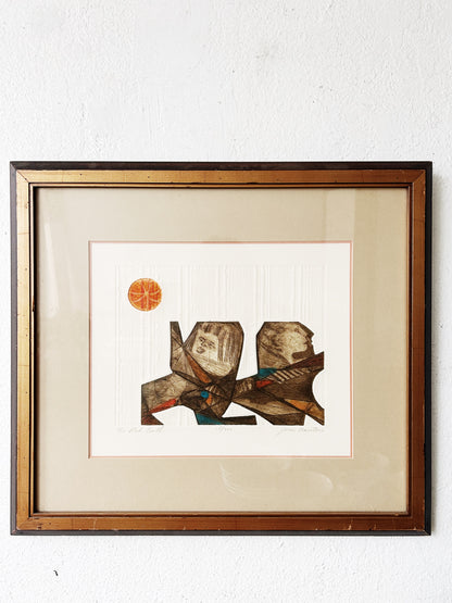 Original Mid Century Signed Etching ‘The Red Ball’ by Jean Nantais