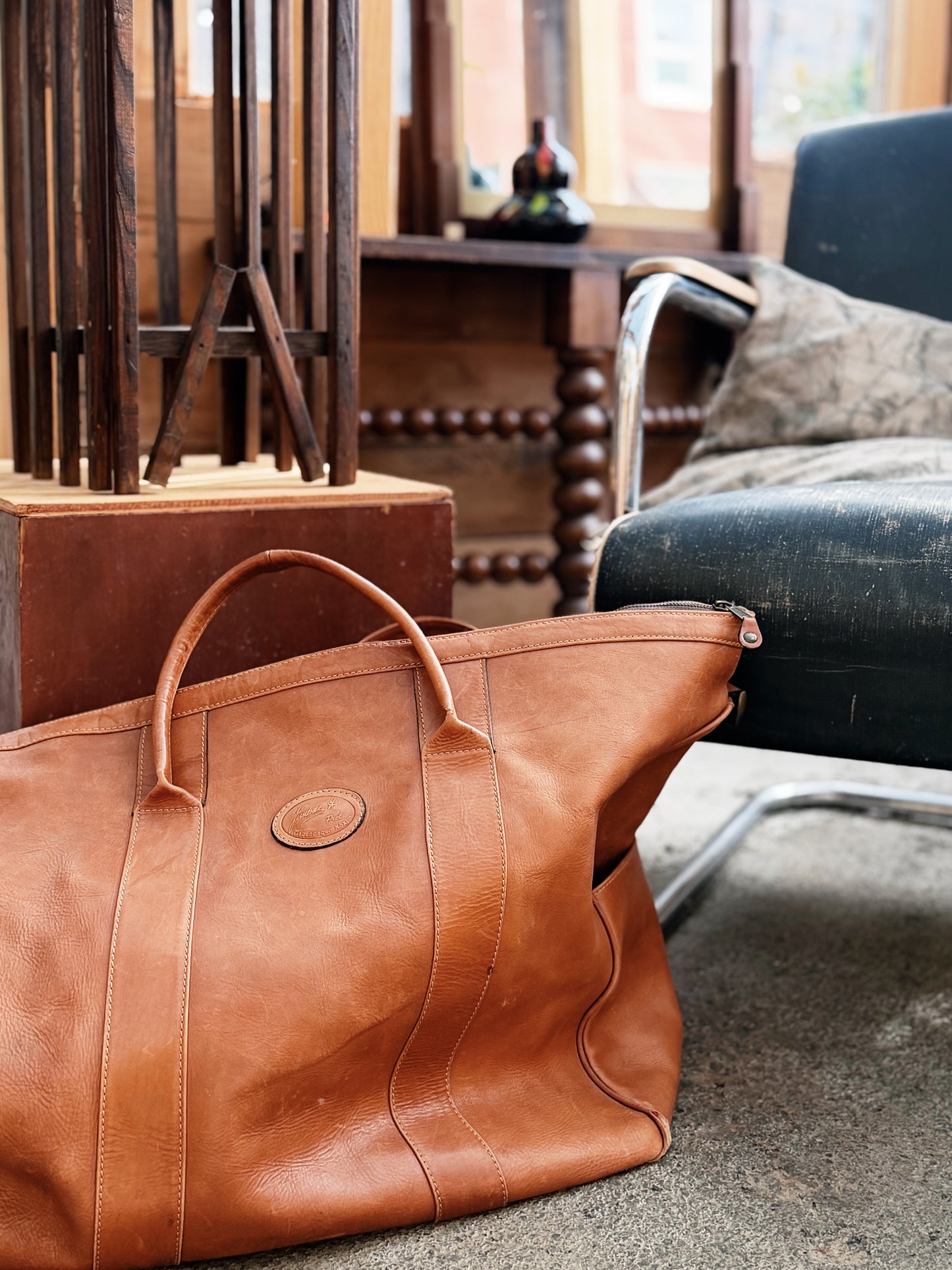 Oversized Vintage Leather Overnight Bag