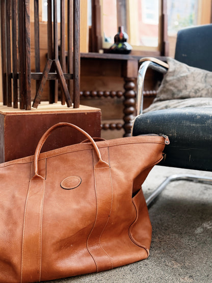 Oversized Vintage Leather Overnight Bag
