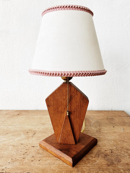 Vintage Handmade Wood Lamp with Shade