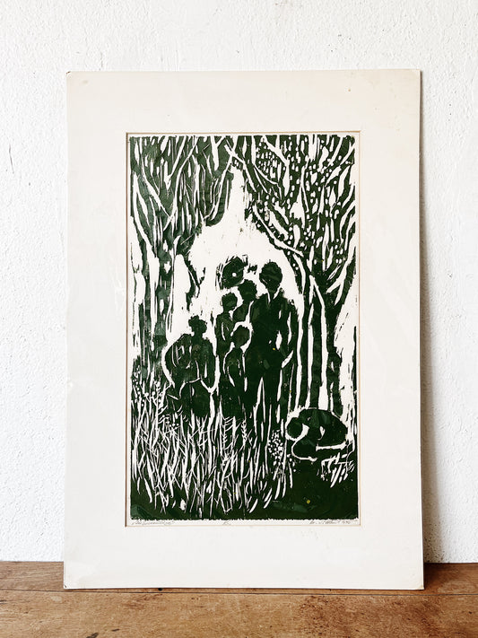 ‘The Gathering’ Vintage Original Woodblock Print