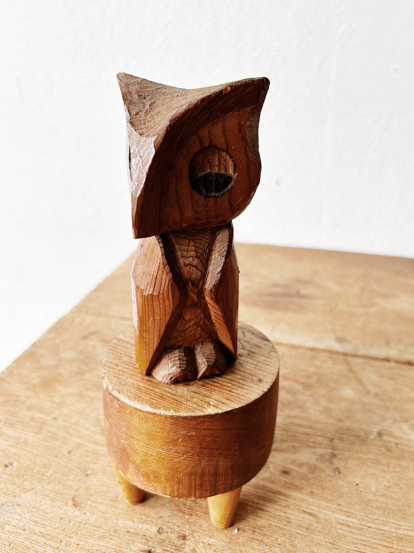 Hand Carved Folk Owl on Stand