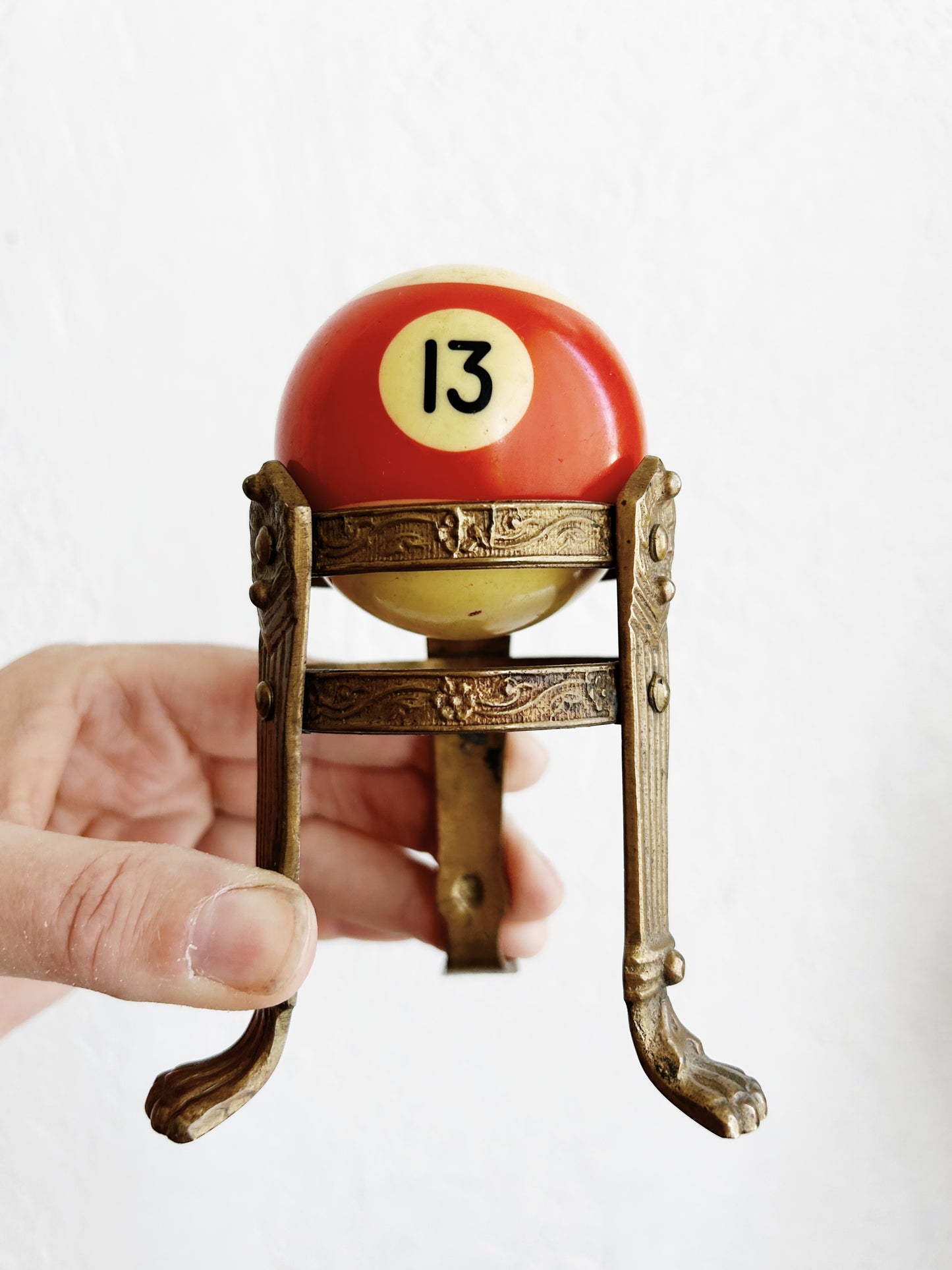 Vintage Number 13 Billiard Ball with Brass Stand