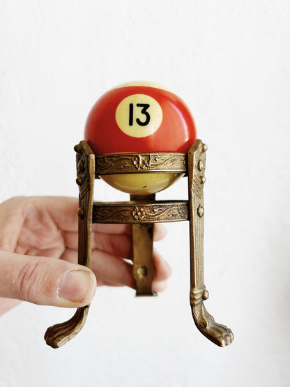 Vintage Number 13 Billiard Ball with Brass Stand