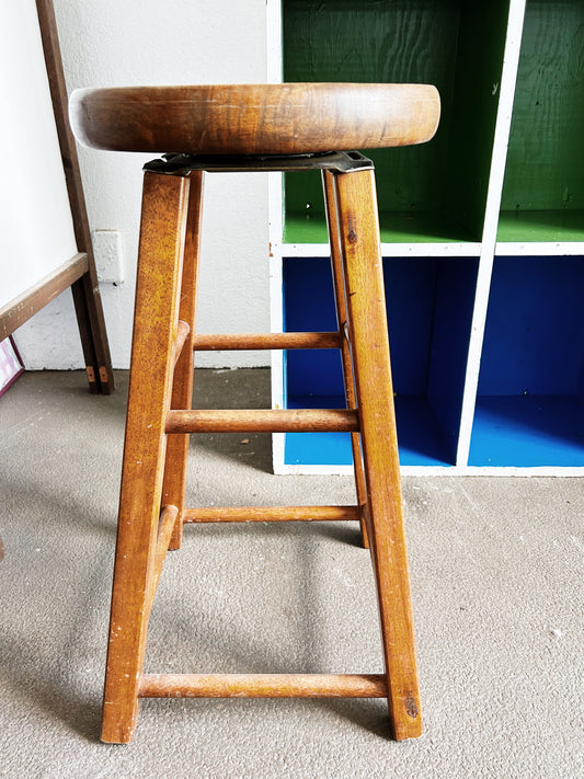 Vintage Wood Stool with Spinning Seat