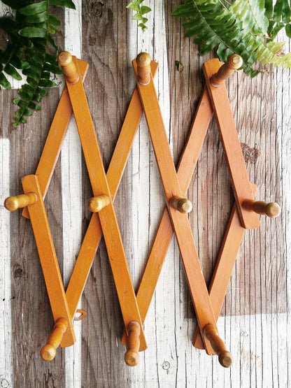 Vintage Accordion Wood Peg Rack