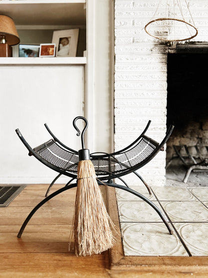 Mid Century Firewood Rack and Broom