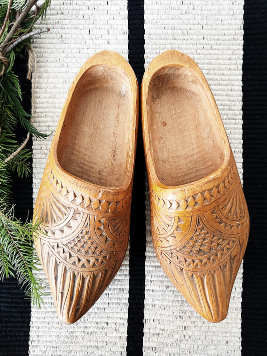 Vintage Carved Dutch Clogs for Filling