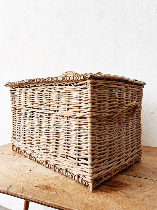 Antique Lidded Floor Basket