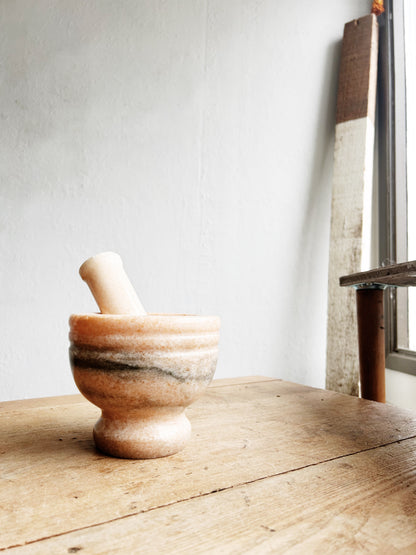 Large Peach Marble Mortar and Pestle
