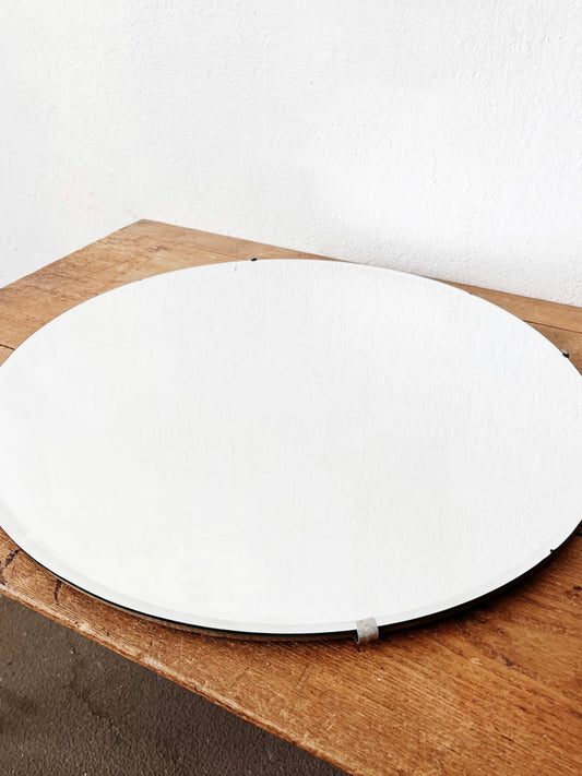 Large Vintage Round Industrial Edge Mirror