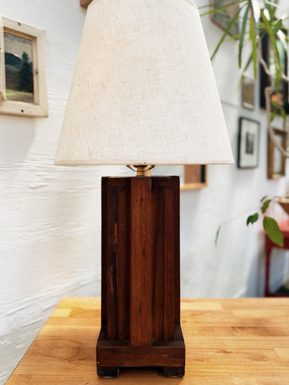 Vintage Brutalist Wood Lamp