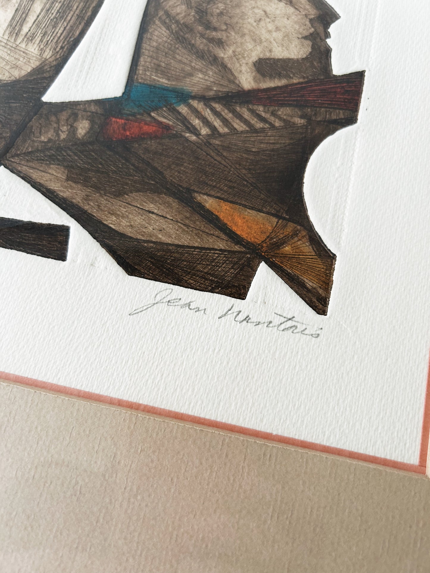 Original Mid Century Signed Etching ‘The Red Ball’ by Jean Nantais