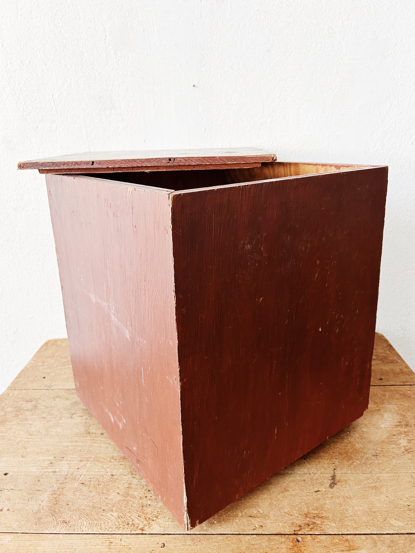 Vintage Lidded Wood Storage Cube on Wheels