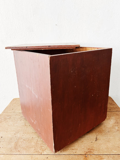 Vintage Lidded Wood Storage Cube on Wheels